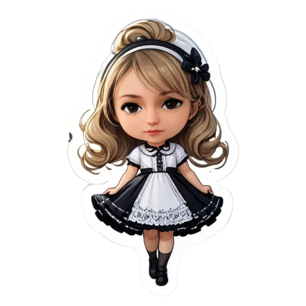 A girl is wearing a dress that is black and white.