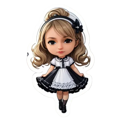 A girl is wearing a dress that is black and white.