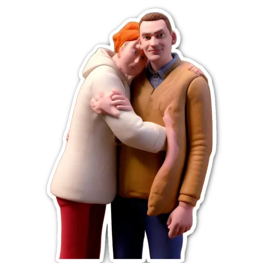 A man and woman hugging each other in a sticker.
