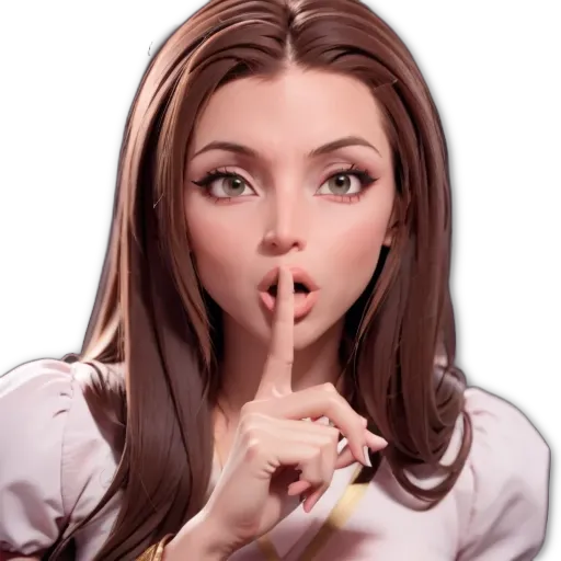 A girl with a princess style haircut who is holding her hand up as if to ask a question.