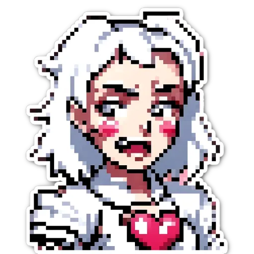A girl with a red heart that is part of her sticker.