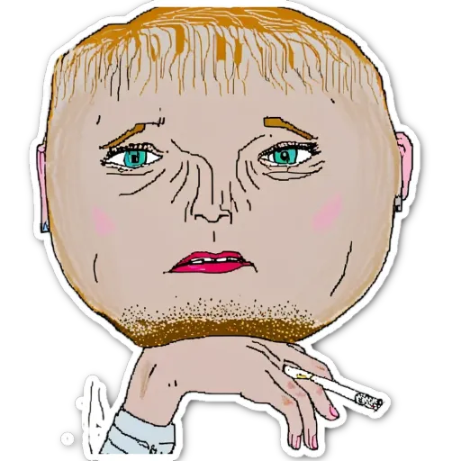 A very detailed and strange cartoon face with a cigarette.