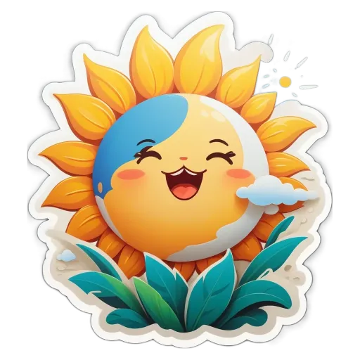 A cartoon sunflower with blue and yellow petals is smiling.