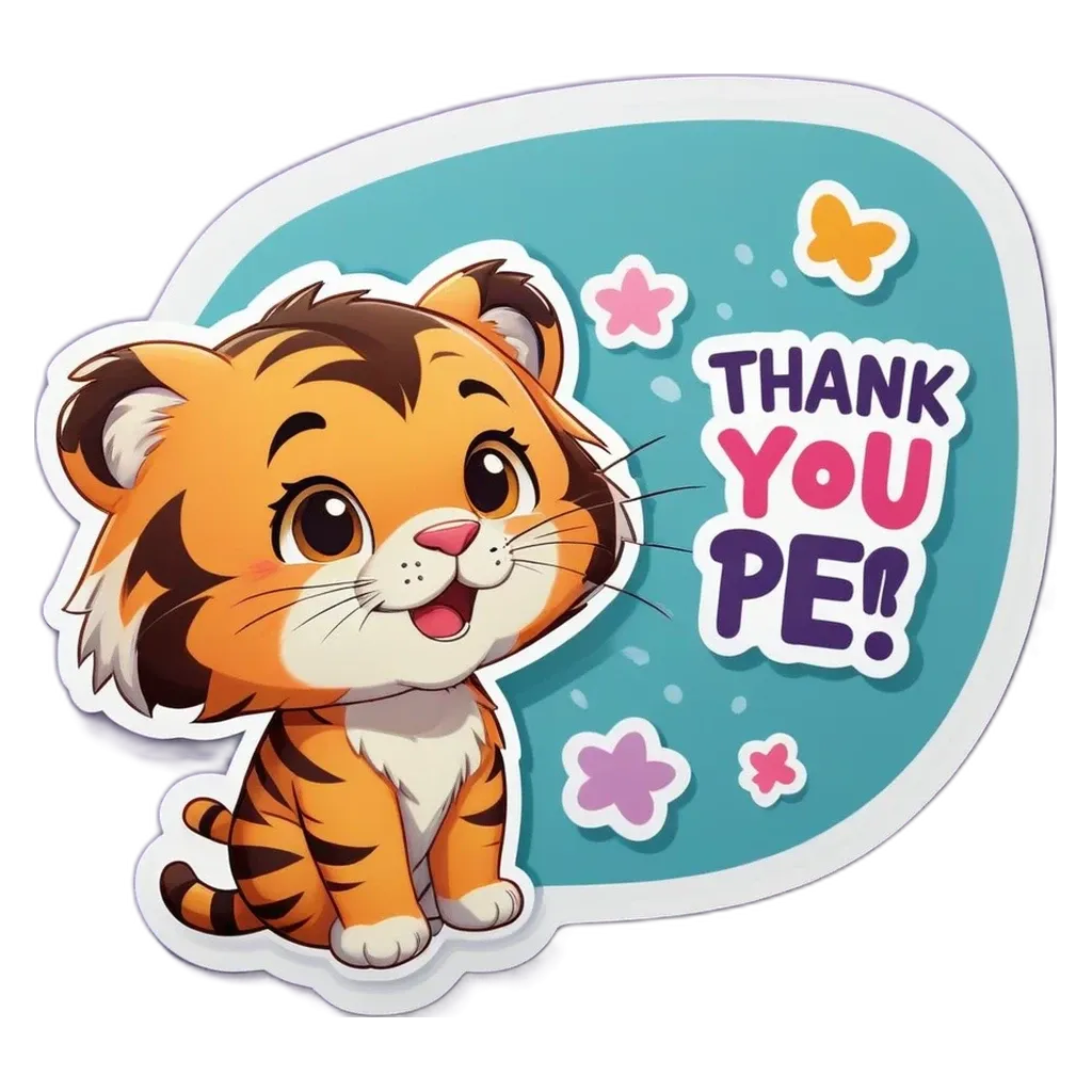 A tiger sticker with a "Thank you you PE!" underneath it.
