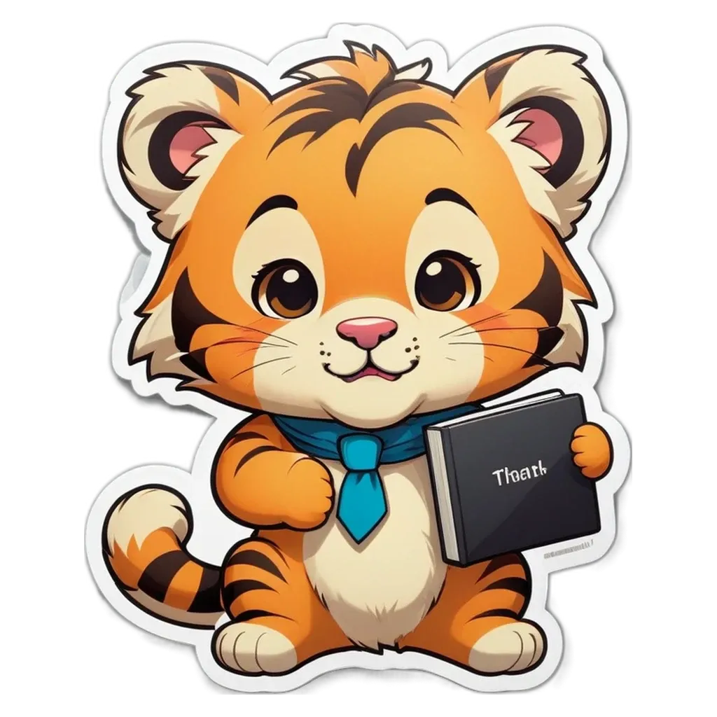 A cartoon animal holding a book that says 'Thai'.