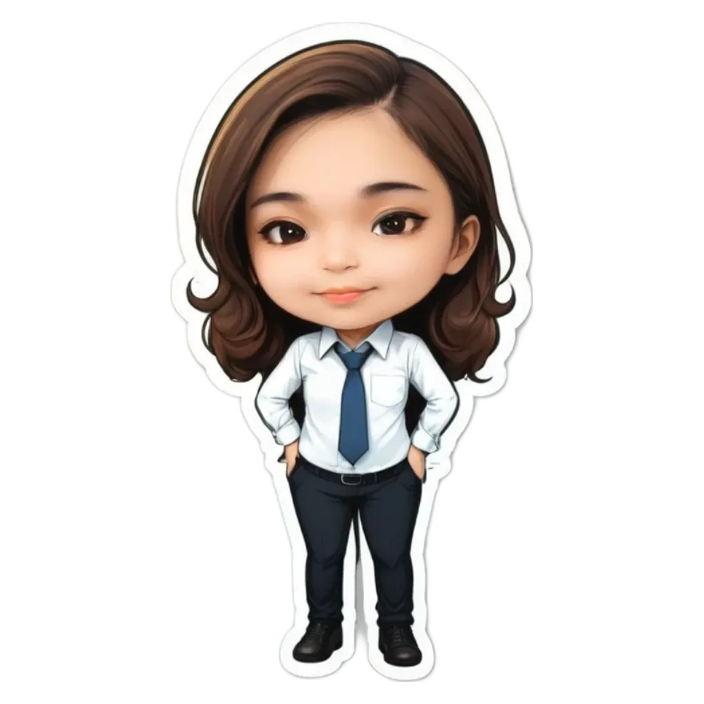 A sticker of a women cartoon with a tie.