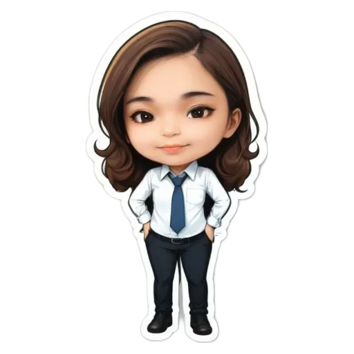 A sticker of a women cartoon with a tie.