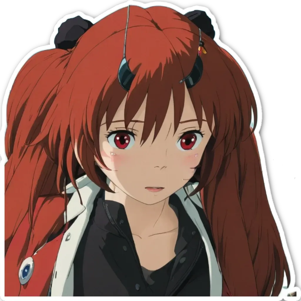 An anime character looking at the camera with red eyes.