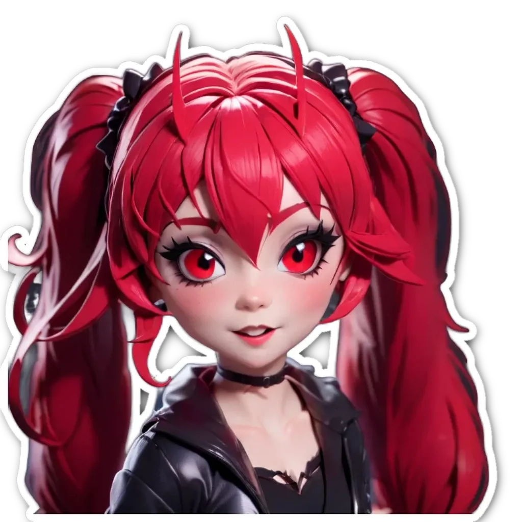 A sticker of a girl with red hair and a black collar.
