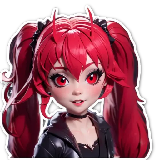 A sticker of a girl with red hair and a black collar.
