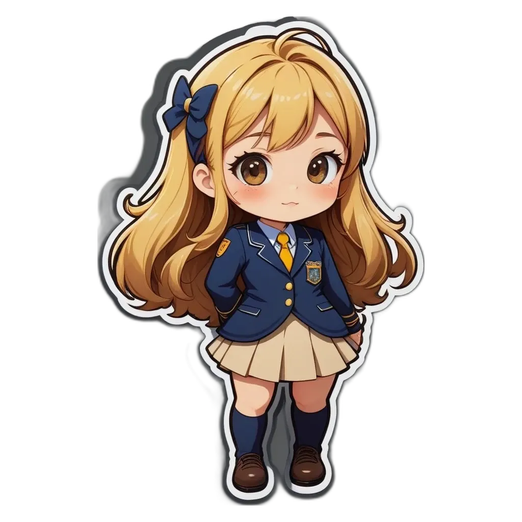 A girl is standing with her hands in her pockets and wearing a uniform.