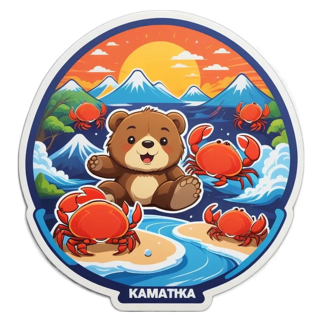 A sticker of a teddy bear on a beach.