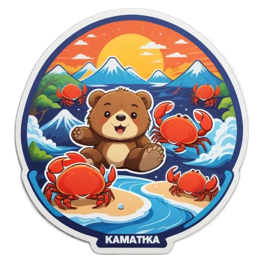 A sticker of a teddy bear on a beach.