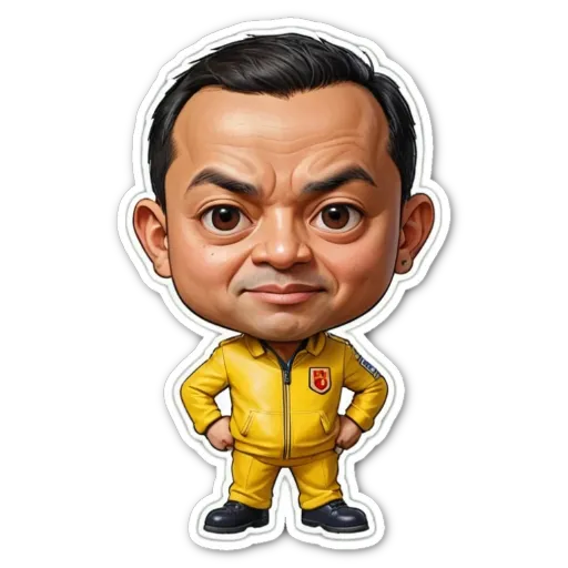 A yellow cartoon character standing up with his hands on his hips.