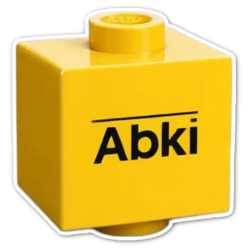 A yellow lego box with the words Abbi printed on the front.