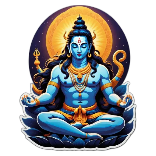 A blue colored ad with a Hindu God in the center.