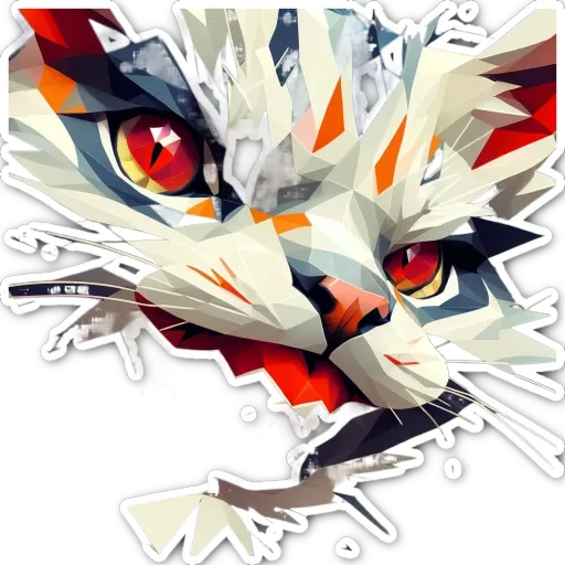 A cat with red eyes and a triangular face.