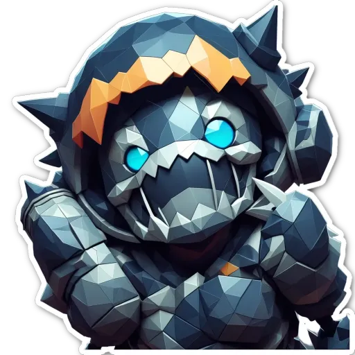 A sticker of a monster with spikes that is on a black background.