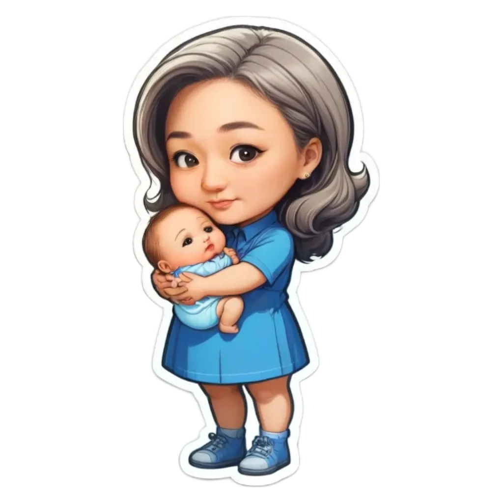 A cartoon image of a woman holding a baby.