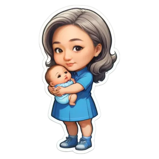 A cartoon image of a woman holding a baby.