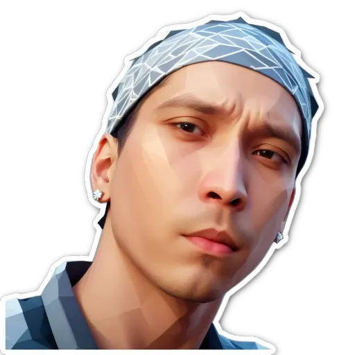 A young man wearing a bandanna and earrings.