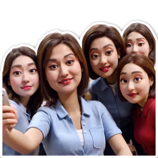 A group of girls in fake faces taking a picture of themselves.