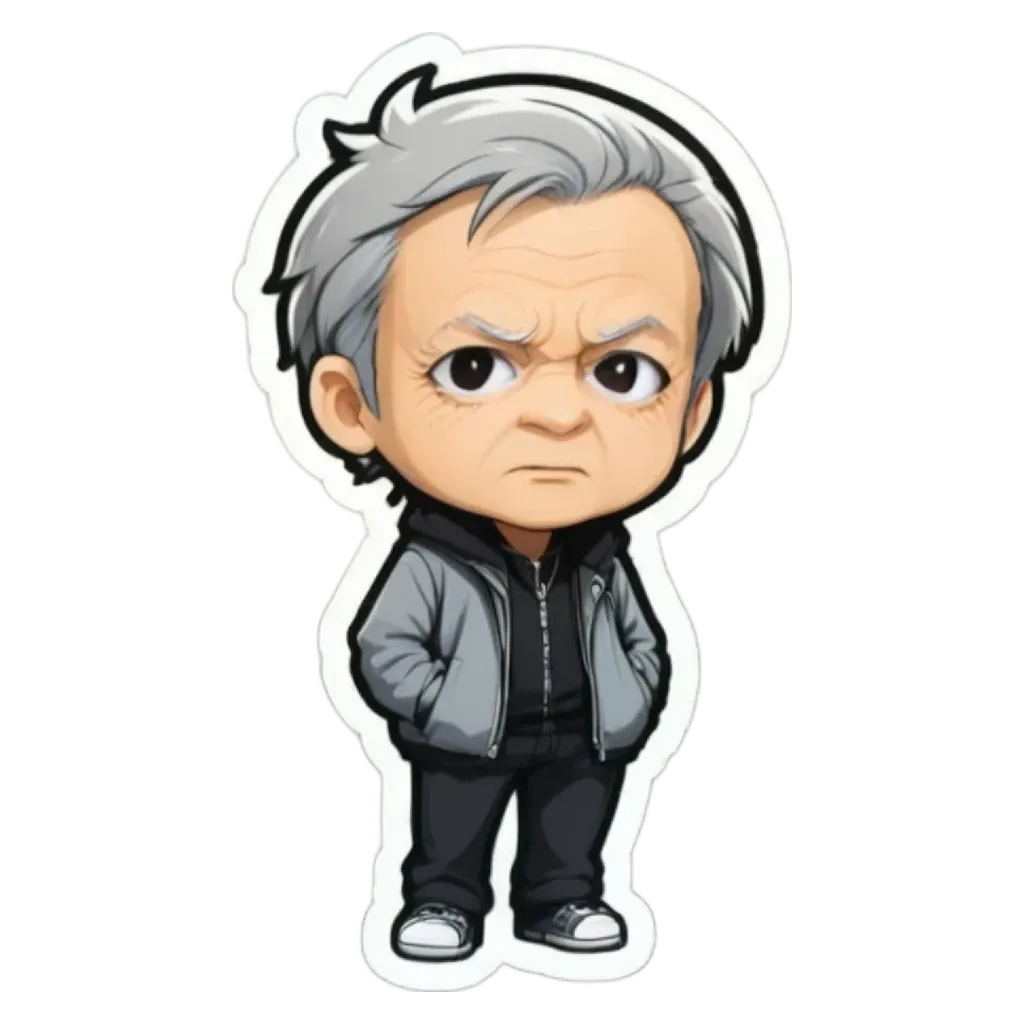 A man is angry and has a sticker of him on his wall.
