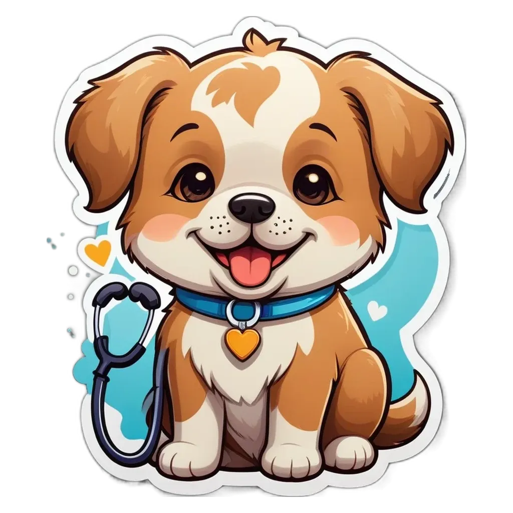 A cartoon dog with a stethoscope around its neck.