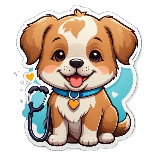 A cartoon dog with a stethoscope around its neck.