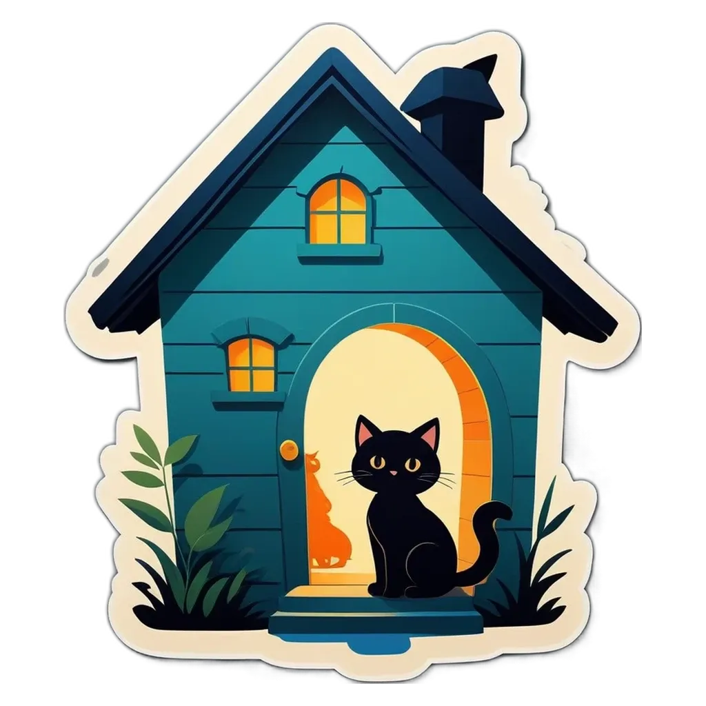A black cat is on the front step of a house.