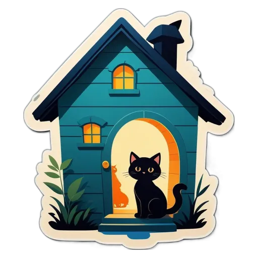 A black cat is on the front step of a house.