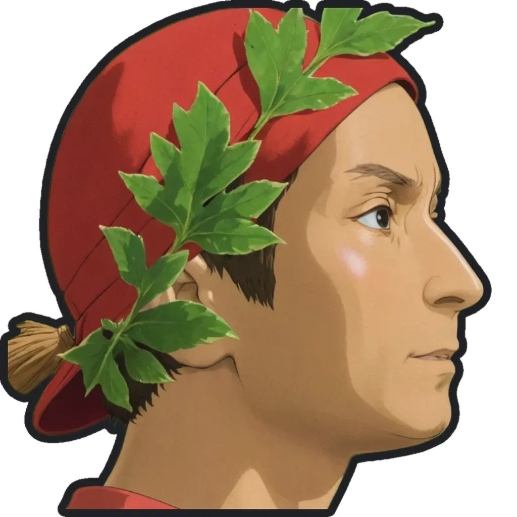 An art image of a man wearing a red hat and a leafy green scarf.