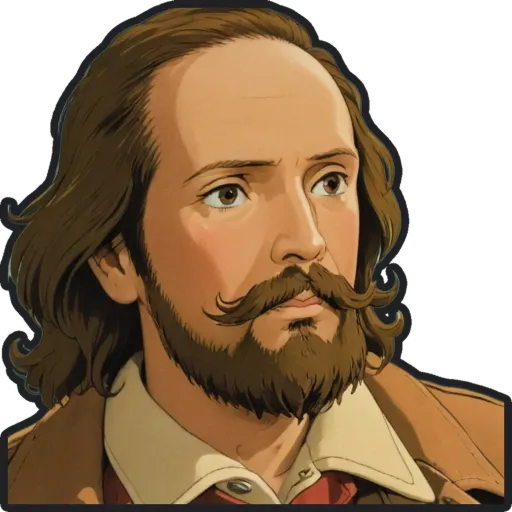 A sticker of a man with a beard and mustache.