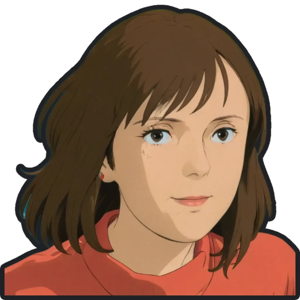 A cartoonish drawing of a girl with a red shirt.