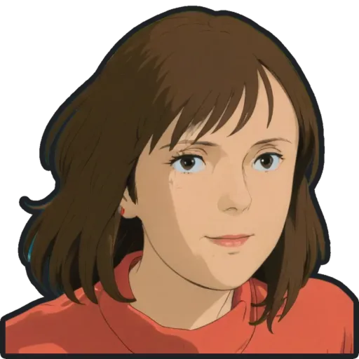 A cartoonish drawing of a girl with a red shirt.