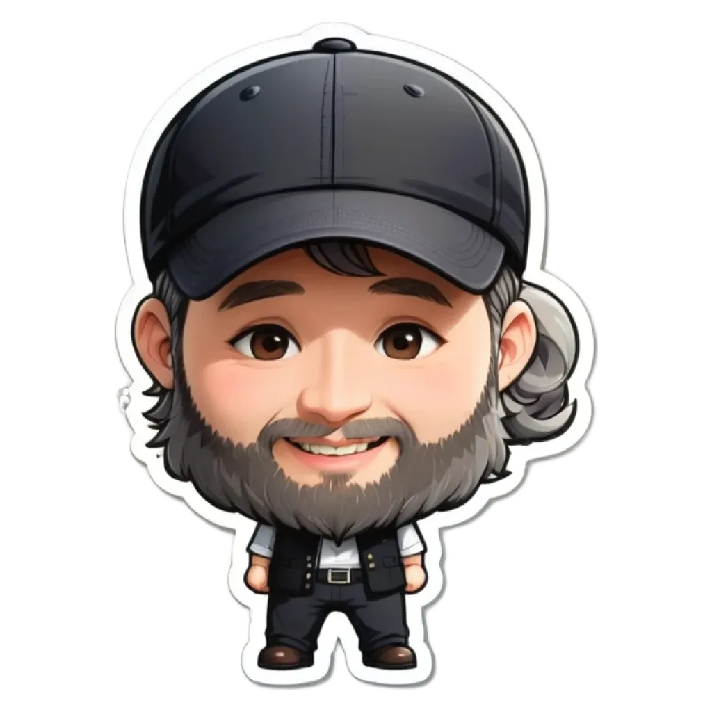 A small cartoon picture of a man with a hat and beard.