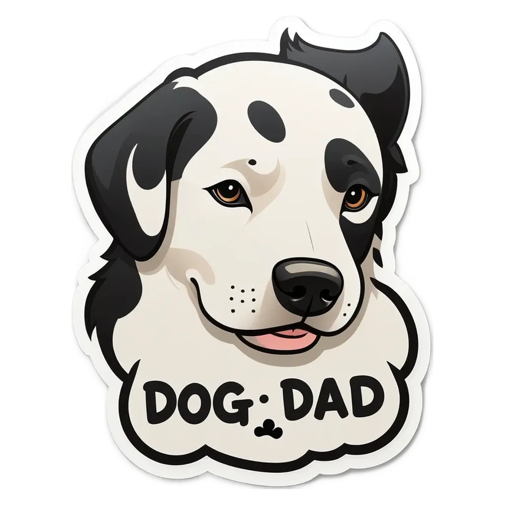 A dog dad sticker with a black and white dog.