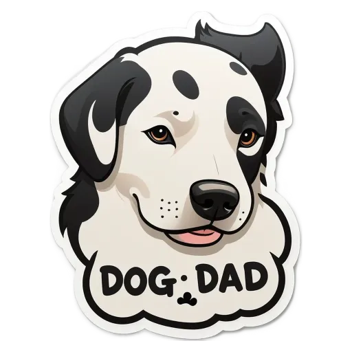 A dog dad sticker with a black and white dog.