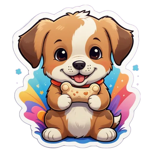 A cartoon dog holding a bone is shown.