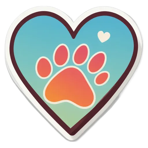 A heart shaped sticker with a cat's paw on it.