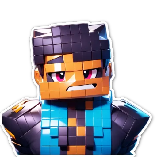 A sticker of a man's face generated from blocks.