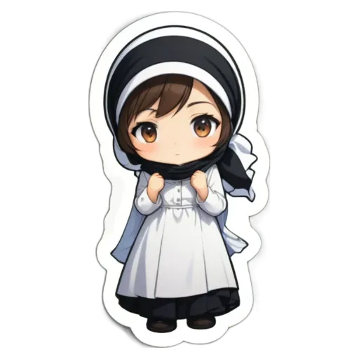 A sticker of a girl that is wearing a head scarf.