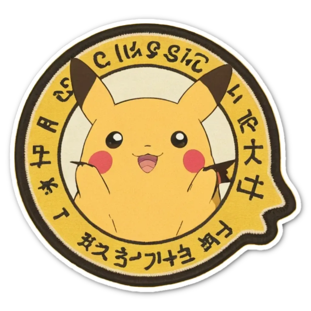A sticker of a pikachu cartoon character.