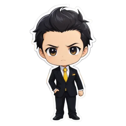 A boy is wearing a suit and tie sticker.