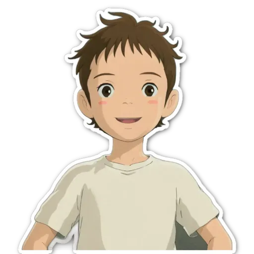 A boy with a white shirt and brown hair.