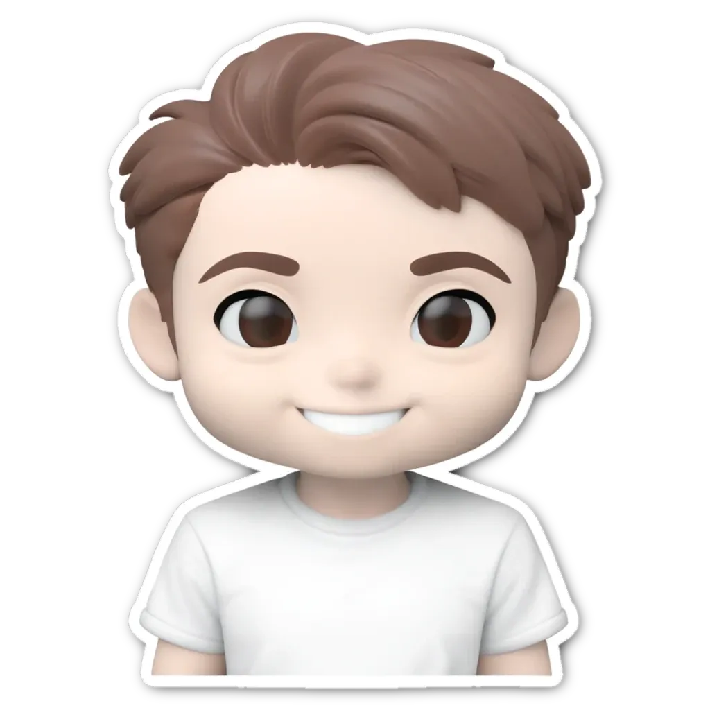 A boy with a white shirt and brown hair.