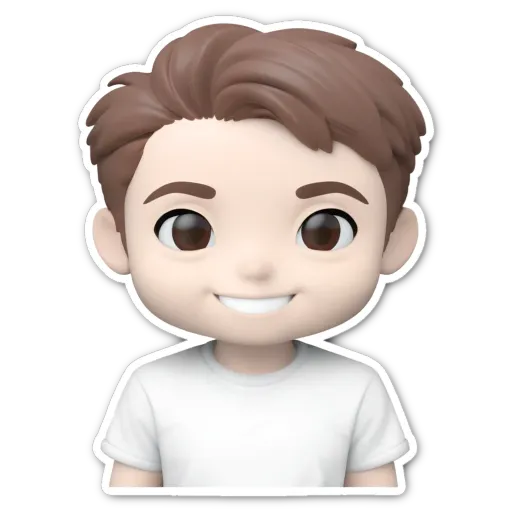 A boy with a white shirt and brown hair.