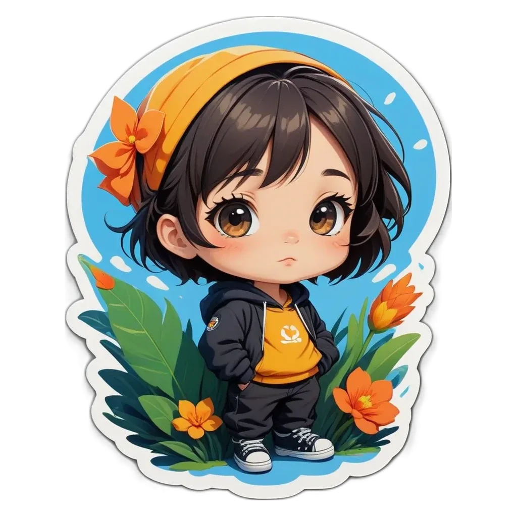 A girl is standing in front of flowers.