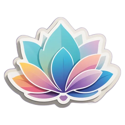 A colorful sticker of a flower with many petals.