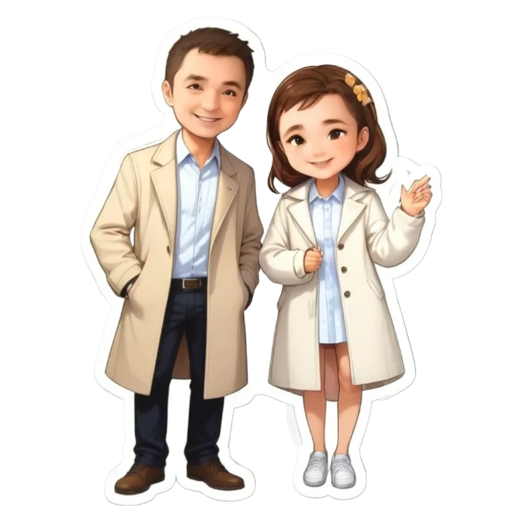 A cartoonish drawing of a man and woman with white coats.